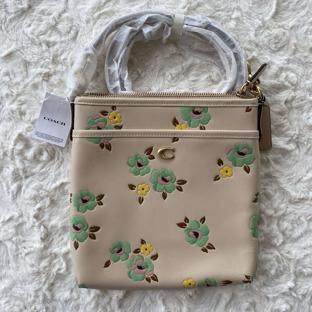 Coach Kitt Messenger Crossbody Bag Pastel Floral Ivory Multi Leather CI183 NWT - Picture 4 of 15